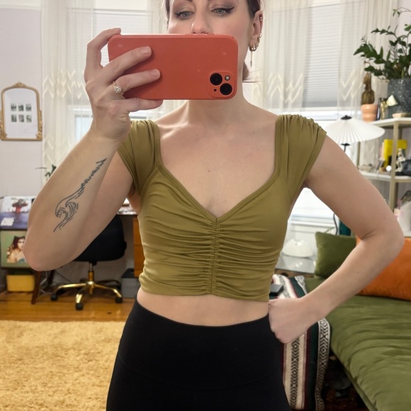 NWOT FREE PEOPLE Green Cinched Sweetheart Neckline Open Back Cropped Tank SMALL - Picture 12 of 12